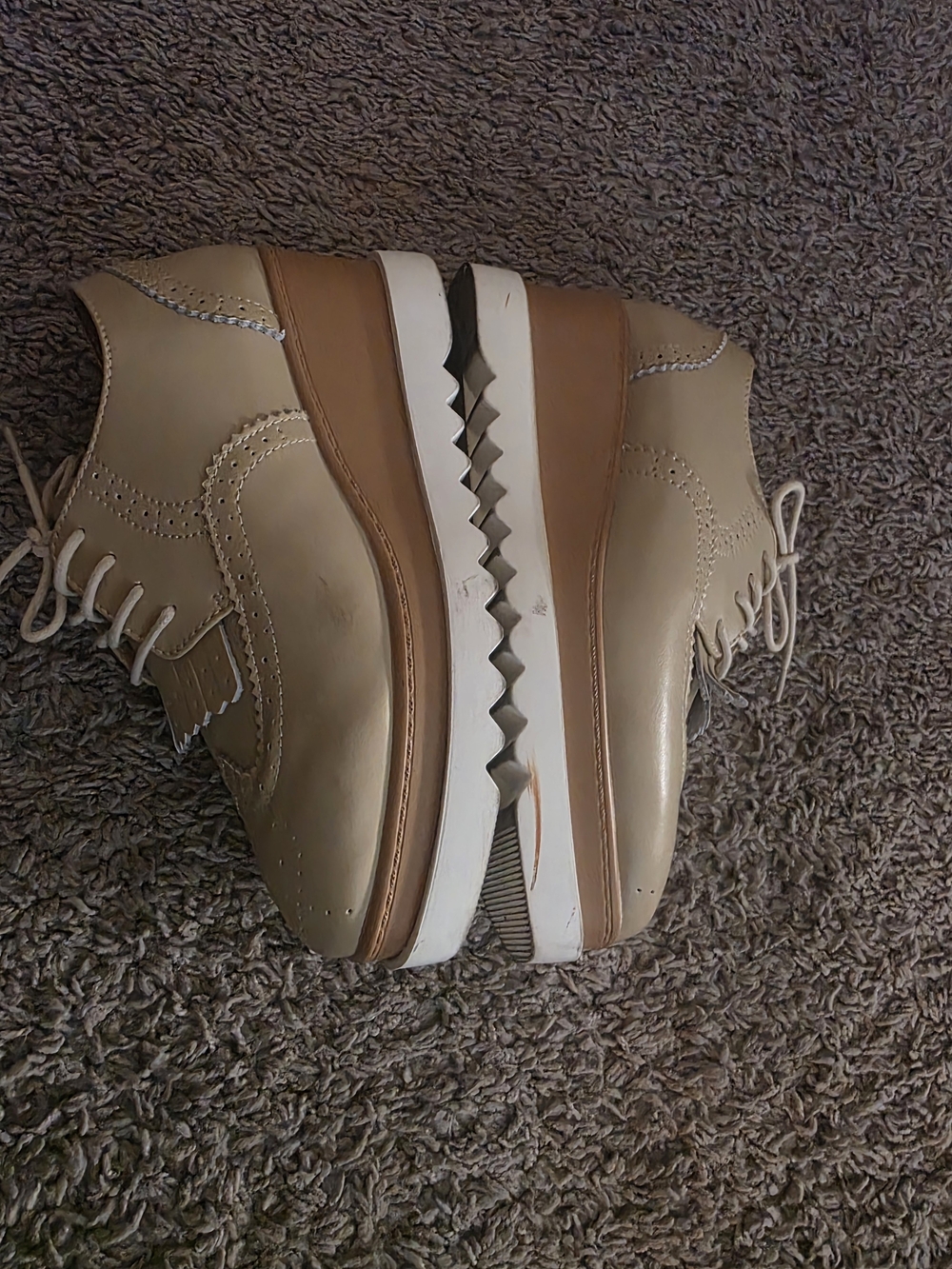 Classic Womans Wingtip Brogues in Beige - Lace-Up Dress Shoes - Picture 3 of 5